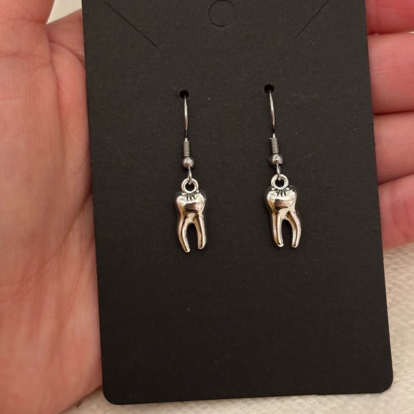 Goth silver tooth charms earrings. - Picture 3 of 4